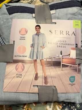 Serra Light Blue Tiered Chambray Shirt Dress